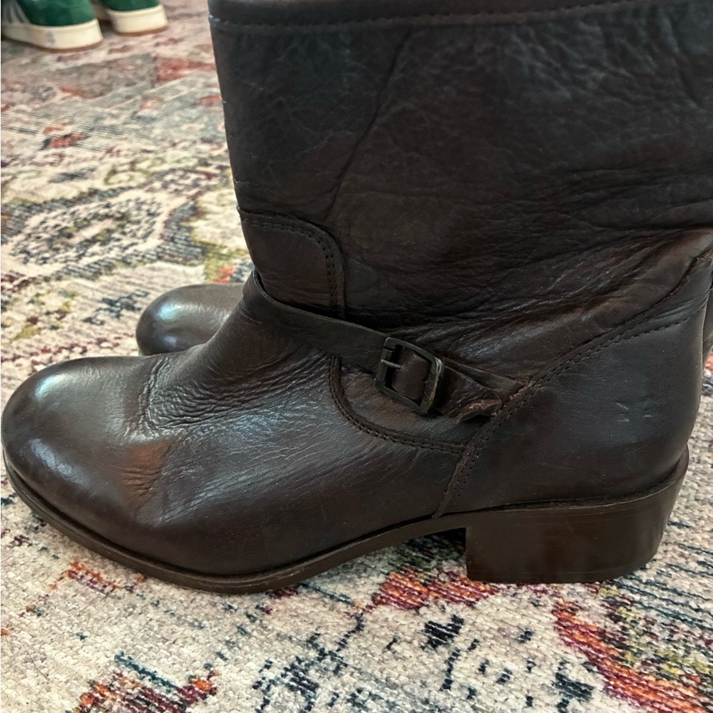 Frye Brown Leather Short Buckle Boots